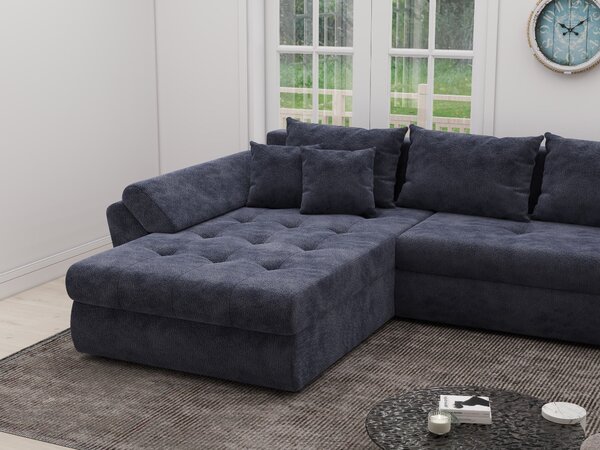 Colțar extensibil dumonde cu ladă de depozitare si sezut confortabil din spuma high-density, Loana XL Vibe Albastru 335x185 cm