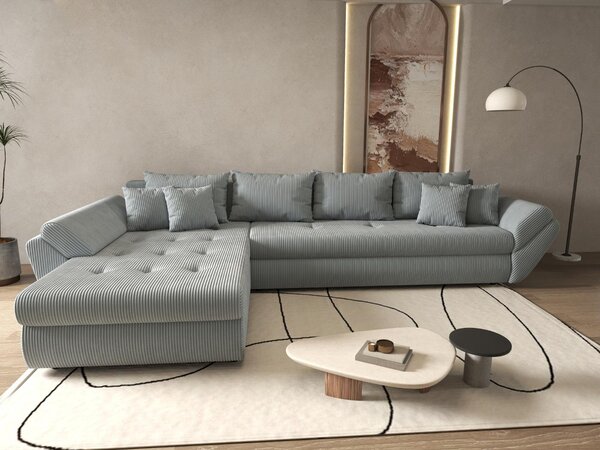 Colțar extensibil dumonde cu ladă de depozitare si sezut confortabil din spuma high-density, Loana XL Zoom Grey 335x185 cm