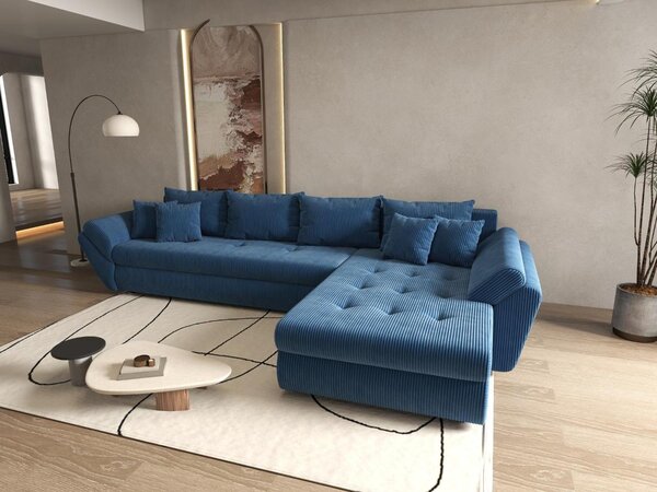 Colțar extensibil dumonde cu ladă de depozitare si sezut confortabil din spuma high-density, Loana XL Zoom Albastru II 335x185 cm