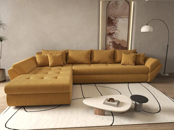 Colțar extensibil dumonde cu ladă de depozitare Loana XL Zoom Mustar 335x185 cm