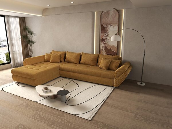 Colțar extensibil dumonde cu ladă de depozitare Loana XL Zoom Mustar 335x185 cm