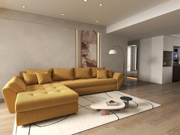 Colțar extensibil dumonde cu ladă de depozitare Loana XL Zoom Mustar 335x185 cm