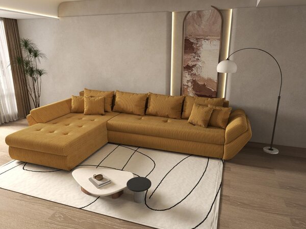 Colțar extensibil dumonde cu ladă de depozitare Loana XL Zoom Mustar 335x185 cm