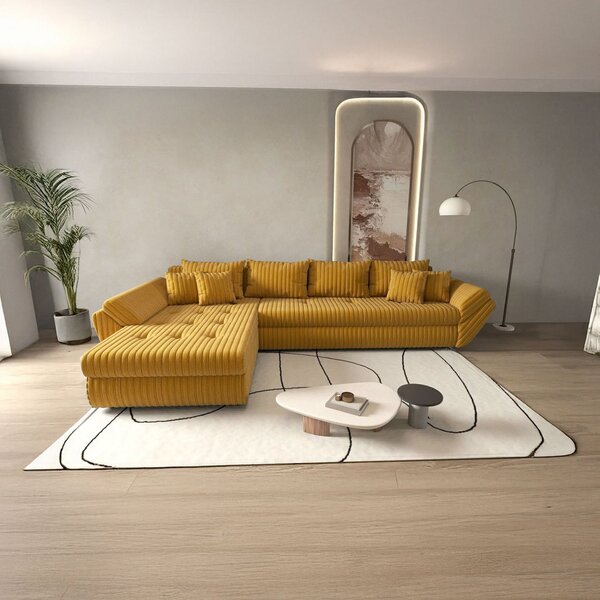 Colțar extensibil dumonde cu ladă de depozitare Loana XL Zoom Mustar 335x185 cm