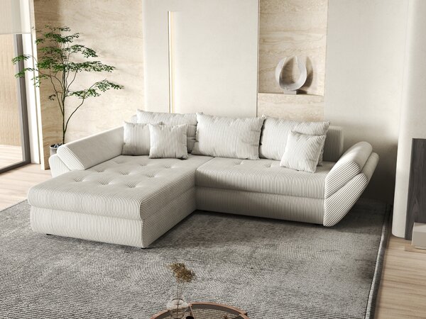 Colțar extensibil dumonde cu ladă de depozitare Loana Zoom Crem 270x185 cm