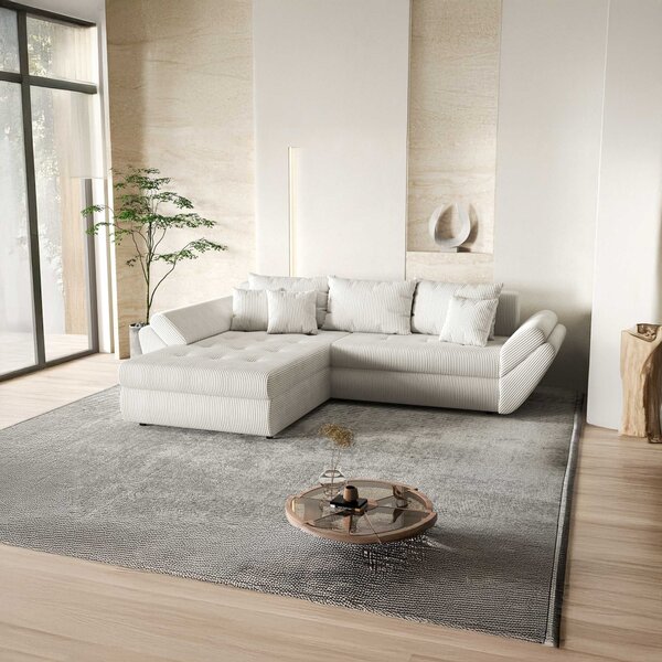 Colțar extensibil dumonde cu ladă de depozitare Loana Zoom Crem 270x185 cm