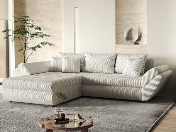 Colțar extensibil dumonde cu ladă de depozitare Loana Zoom Crem 270x185 cm