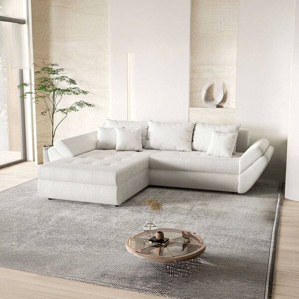 Colțar extensibil dumonde cu ladă de depozitare Loana Zoom Crem 270x185 cm