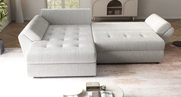 Colțar extensibil dumonde cu ladă de depozitare Loana Zoom Crem 270x185 cm