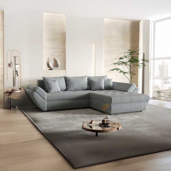 Colțar extensibil dumonde cu ladă de depozitare Loana Zoom Grey II 270x185 cm