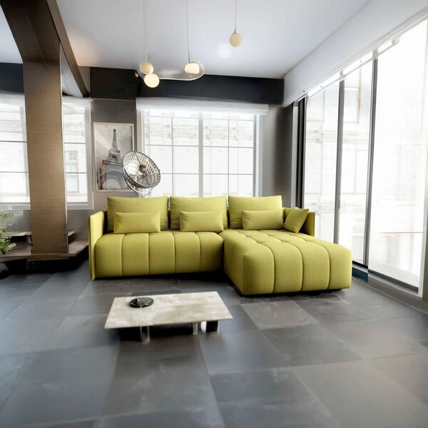 Colțar extensibil dumonde cu ladă de depozitare si sezut confortabil din spuma high-density, Malta Enjoy Green II 235x185 cm