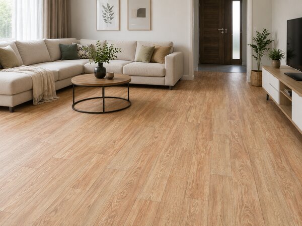 Covorul PVC linoleum Plank 069, Latimi 1 m, 1.5 m, 2 m si 2,5 m, 3 m, 3.5 m , Maro Imitatie parchet, Suport pasla 3 x 3 m