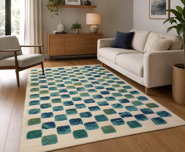 Covor Belgian, Mambo Monaco 23525 350, Crem Turcoaz, 123x170 cm 123 x 170