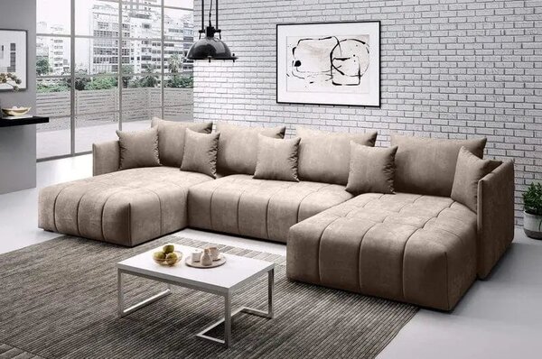 Colțar extensibil dumonde cu ladă de depozitare Malta U Enjoy Camel 360x185 cm