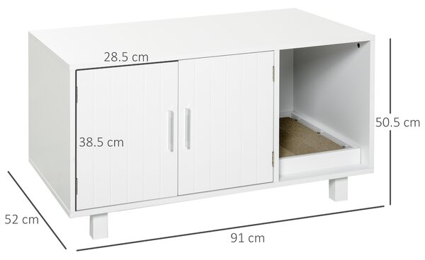PawHut Mobilier din Lemn pentru Litiera Pisicilor, cu 2 Uși și Deschidere Laterală, 91x52x50,5 cm, Alb | Aosom Romania