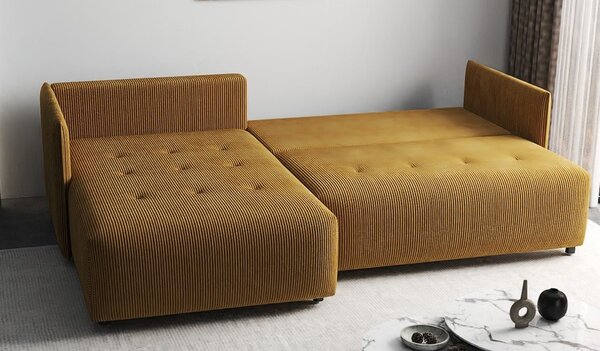 Colțar extensibil dumonde cu ladă de depozitare si sezut confortabil din spuma high-density, Malta Zoom Mustar II 235x185 cm