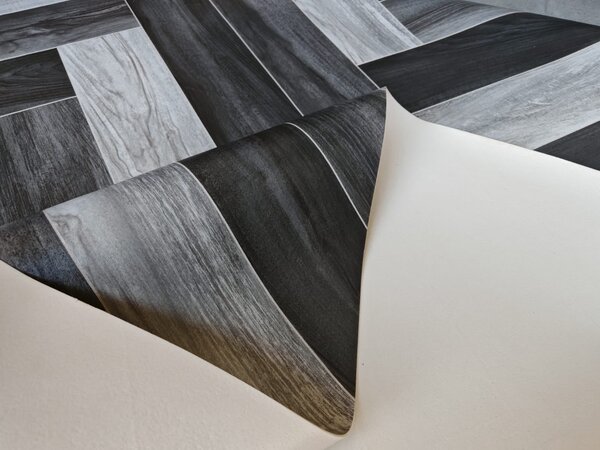 Linoleum Model Parchet Venice, Latime 200 cm, Negru Gri 2 x 15 m