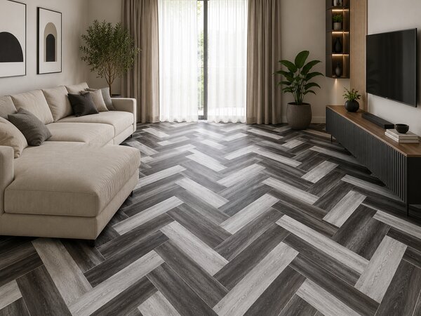 Linoleum Model Parchet Venice, Latime 200 cm, Negru Gri 2 x 15 m