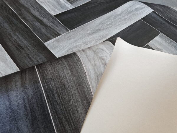 Linoleum Model Parchet Venice, Latime 200 cm, Negru Gri 2 x 15 m