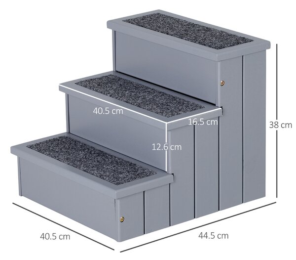 PawHut Scară Ajutor Câini 3 Trepte Antiderapante cu Depozitare, 40.5x44.5x38cm, Gri | Aosom Romania