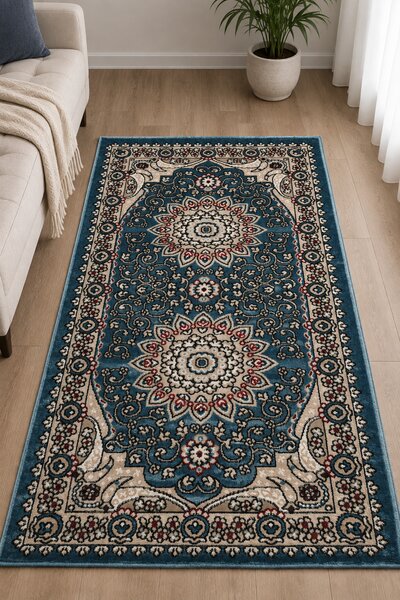 Covor Clasic Queen 10220, Model Oriental, Albastru Turcoaz 80x150
