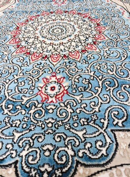 Covor Clasic Queen 10220, Model Oriental, Albastru Turcoaz 80x150