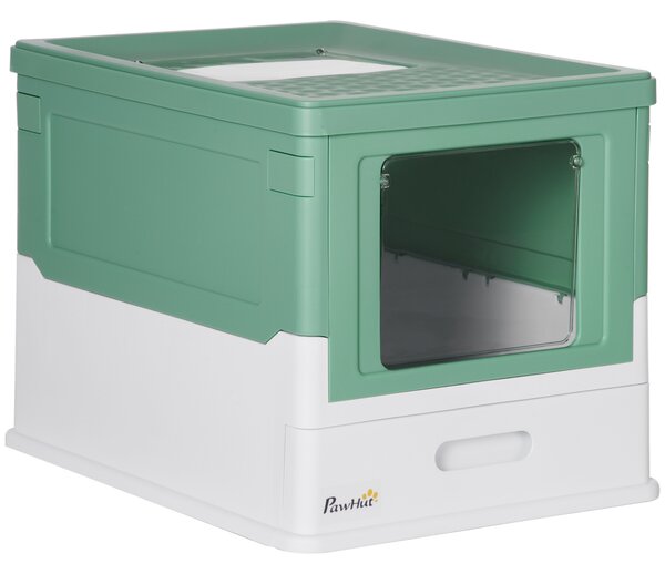 PawHut Litiera Pisici cu Tavă Detașabilă și 2 Uși, Spațiu Ascuns, 47.5x35.5x36.7cm, Verde | Aosom Romania