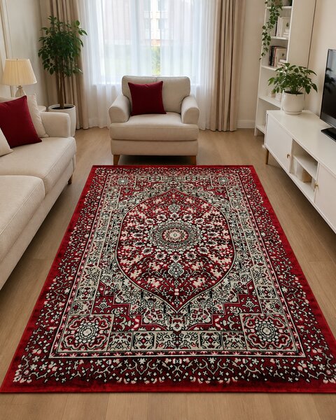 Covor Clasic Queen 01517, Model Oriental, Rosu 80x150