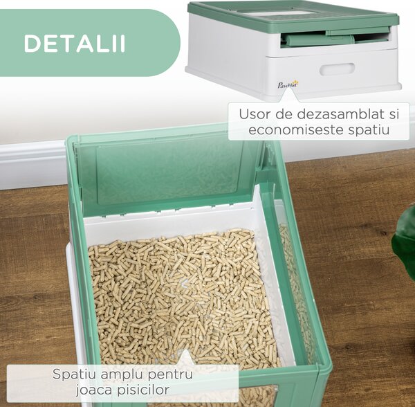 PawHut Litiera Pisici cu Tavă Detașabilă și 2 Uși, Spațiu Ascuns, 47.5x35.5x36.7cm, Verde | Aosom Romania