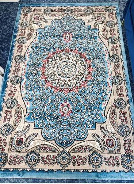 Covor Clasic Queen 10220, Model Oriental, Albastru Turcoaz 80x150