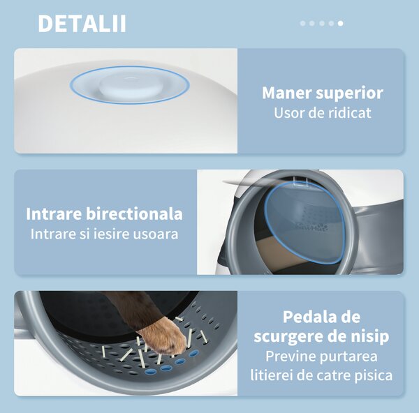 PawHut Litieră Pisici cu Paletă și Deodorant, Design Pliabil, 52x41x38 cm, Alb și Gri | Aosom Romania