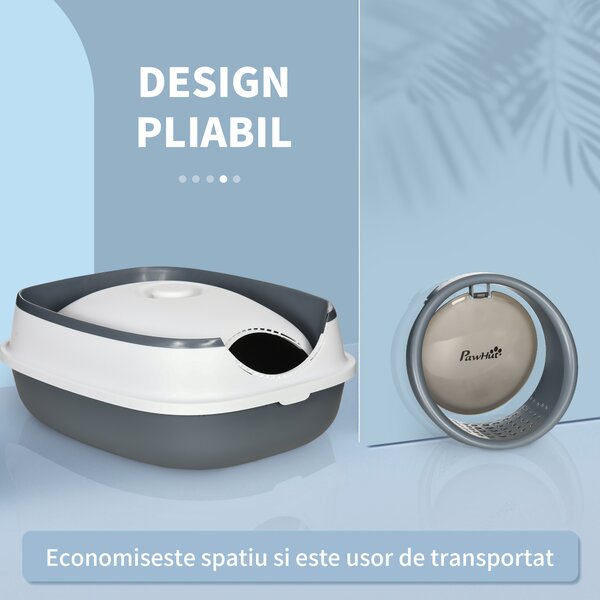 PawHut Litieră Pisici cu Paletă și Deodorant, Design Pliabil, 52x41x38 cm, Alb și Gri | Aosom Romania