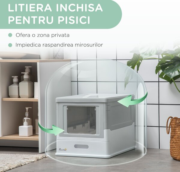 PawHut Litiera Pisici Închisă din PP, cu Tavă Detașabilă și 2 Uși, Igienică, Design Modern | Aosom Romania