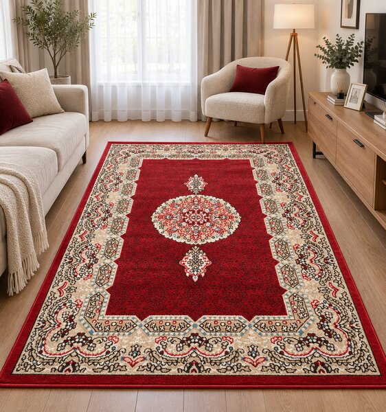 Covor Clasic Queen 12165, Model Oriental, Rosu 50x80