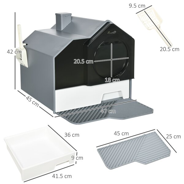 PawHut Litieră Acoperită pentru Pisici, Casuță cu Capac, Paletă, Maner, Sistem Deodorizant, Design Elegant, Alb | Aosom Romania