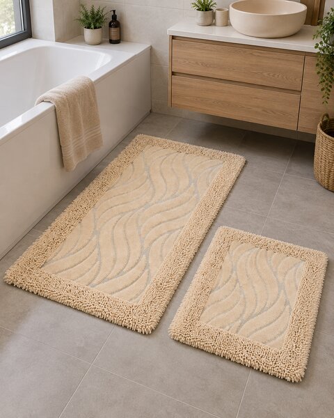 Set Covor baie, Covor 100% Bumbac, Dimensiunea 60x100 50x80 cm, Crem 60 x 100