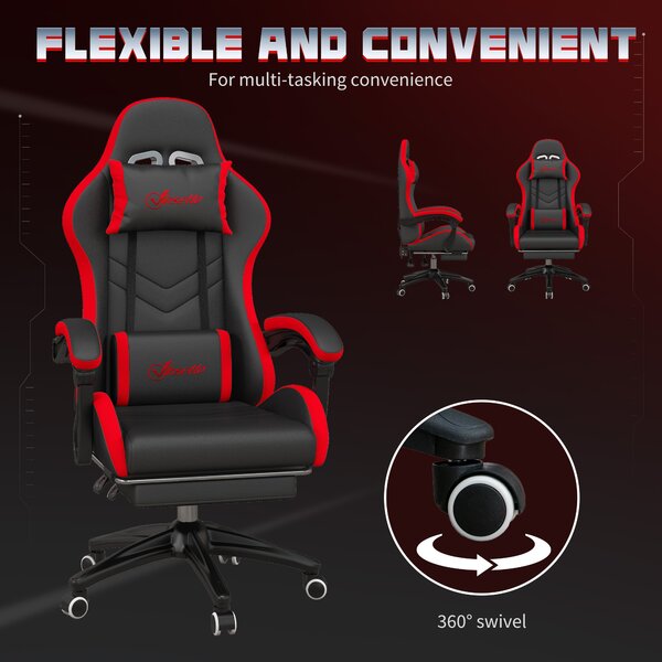 Vinsetto Scaun Gaming cu Înălțime Reglabilă și cu Spătar Rabatabil, 65x65x121-129 cm, Negru | Aosom Romania