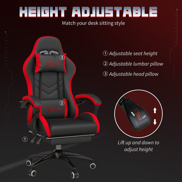 Vinsetto Scaun Gaming cu Înălțime Reglabilă și cu Spătar Rabatabil, 65x65x121-129 cm, Negru | Aosom Romania