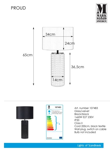 Markslöjd 107483 - Lampă de masă PROUD 1xE27/60W/230V