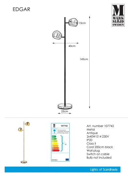 Markslöjd 107742 - Lampadar EDGAR 2xE14/40W/230V