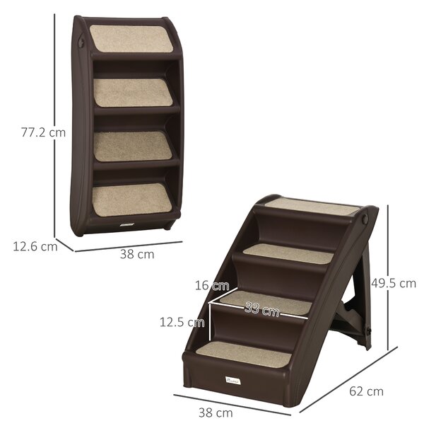 PawHut Scară Pliabilă pentru Câini cu 4 Trepte Antiderapante, Scară din PP pentru Animale de Companie, 62x38x49,5 cm, Maro | Aosom Romania