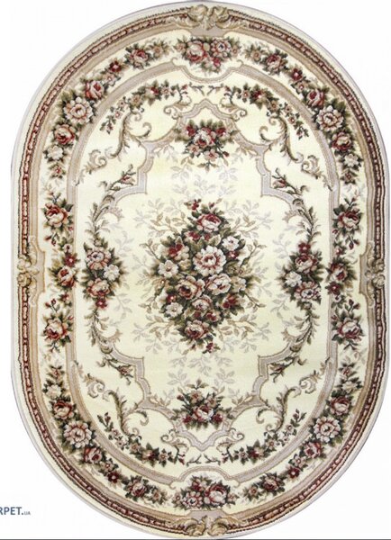 Covor Clasic Sufragerie, Model Lotos 574 100, Oval, Crem Oval, 60x110