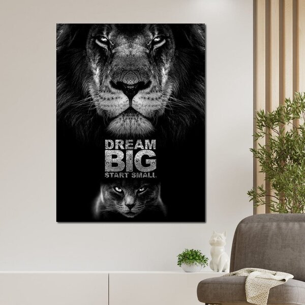 Tablou Canvas Premium LuxCanva® F1028, De la Mic la Legendar , Leu, Pisica, Evolutie, Vis, Realitate, Living Room, Birou, Culori vibrante