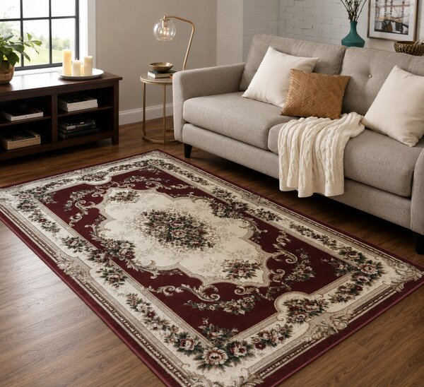 Covor Clasic Sufragerie, Model Lotos 574 210, Rosu Rosu, Dreptunghi, 80x200