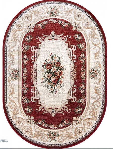 Covor Living Dormitor, Model Lotos 535, Covor Oval, Crem Rosu Rosu, Oval, 60x110