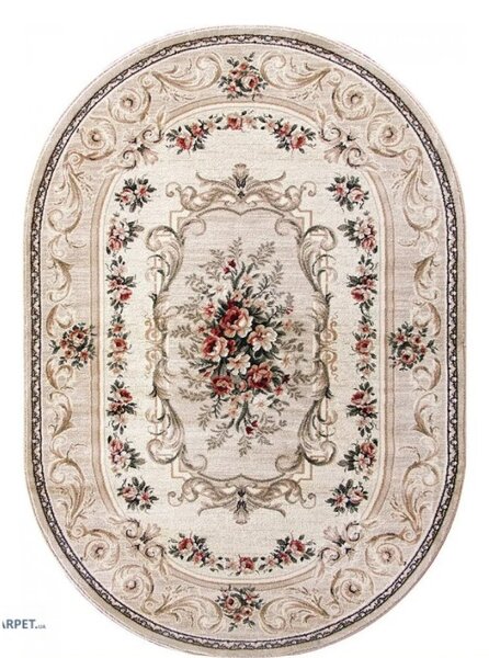 Covor Clasic Sufragerie, Model 535 106, Covor Living Dormitor, Crem Bej Oval, Crem, 100x200