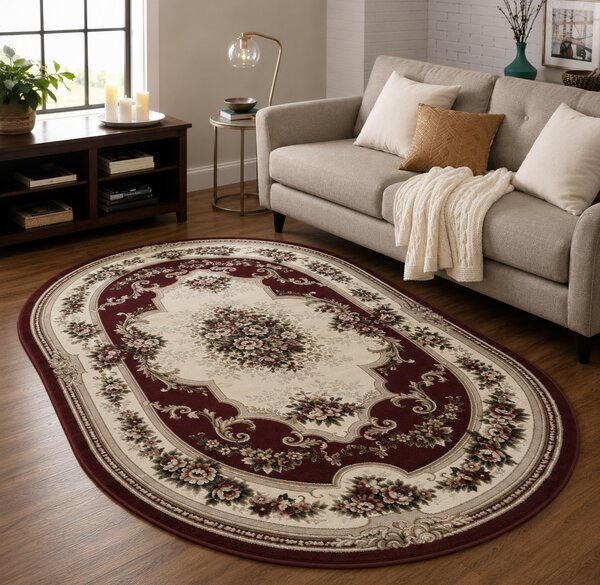 Covor Clasic Sufragerie, Model Lotos 574 210 Rosu, Oval Rosu, 80x150