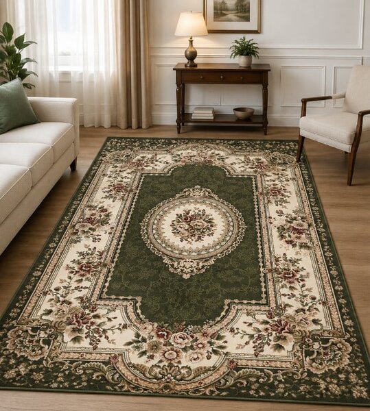 Covor Sufragerie, Model Lotos Clasic 571 310, Verde Crem 120x200, Verde, Dreptunghi