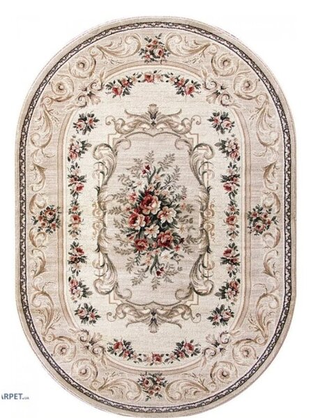 Covor Clasic Sufragerie, Model 535 106, Covor Living Dormitor, Crem Bej Oval, Crem, 60x110