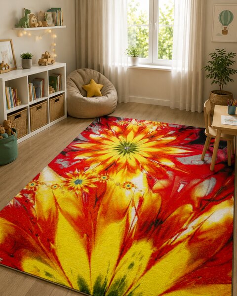 Covor Sufragerie Dormitor, Model 11012 150, Galben Multicolor, Dreptunghi, 80x150